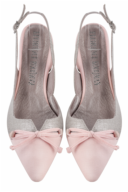 Light pink women's open back shoes, with a knot. Tapered toe. Low flare heels. Top view - Florence KOOIJMAN